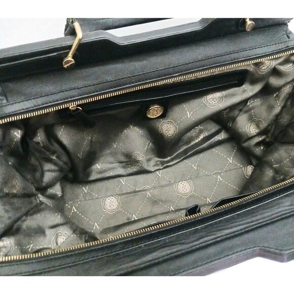 Vince Camuto Fiona Lg Blk Leather Satchel w Crossbody Tan Print Gold Hardware - Picture 14 of 16